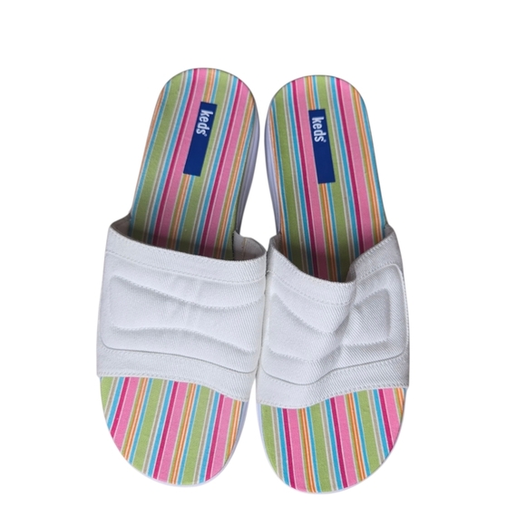 Keds Womens White Cotton Comfort Slide Sandals Beach Size 11.5 - Picture 1 of 10